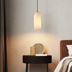 Slim Alabaster Cylinder Pendant Light with Solid Brass Canopy for Kitchen Island