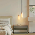 Slim Alabaster Cylinder Pendant Light with Solid Brass Canopy for Kitchen Island