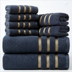 Soft Absorbent Bath Towel Set with Gold Stripe Border for Bathroom