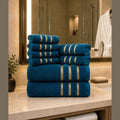 Soft Absorbent Bath Towel Set with Gold Stripe Border for Bathroom