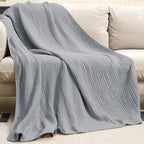 Soft Cotton Muslin Throw Blanket with Breathable Crinkle Texture for Sofa