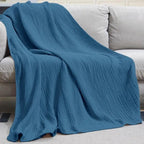 Soft Cotton Muslin Throw Blanket with Breathable Crinkle Texture for Sofa