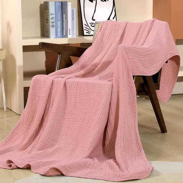 Soft Cotton Muslin Throw Blanket with Breathable Crinkle Texture for Sofa