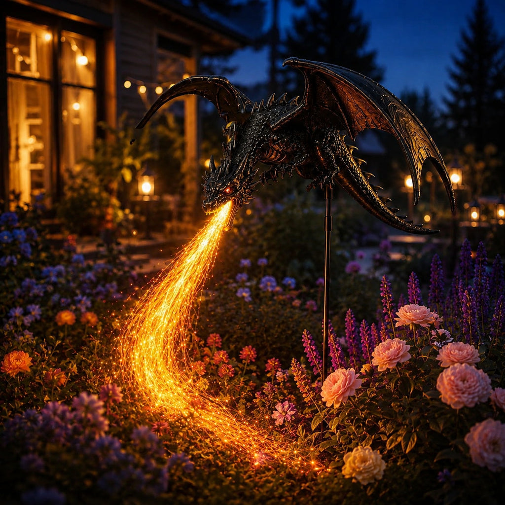 Solar Dragon Garden Light with Fiery LED Flame Effect for Yard and Pathway