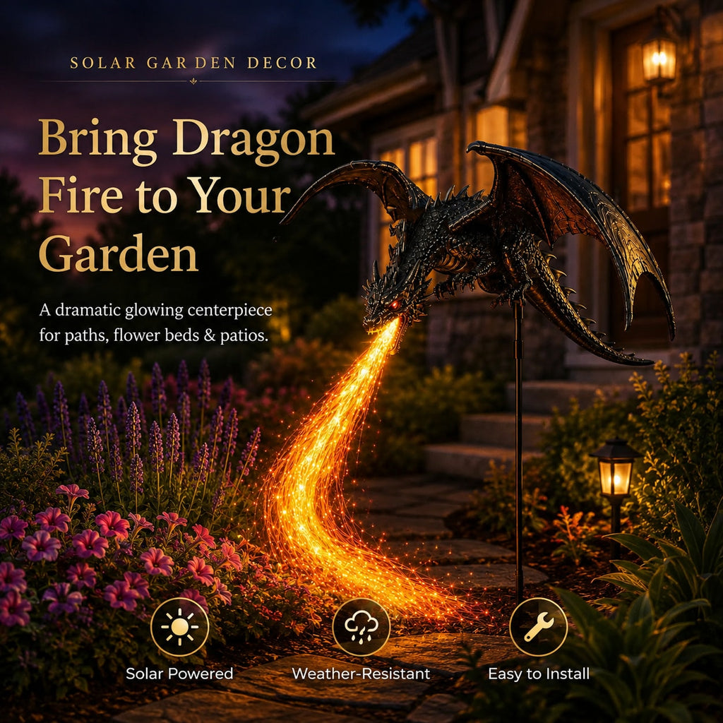 Solar Dragon Garden Light with Fiery LED Flame Effect for Yard and Pathway