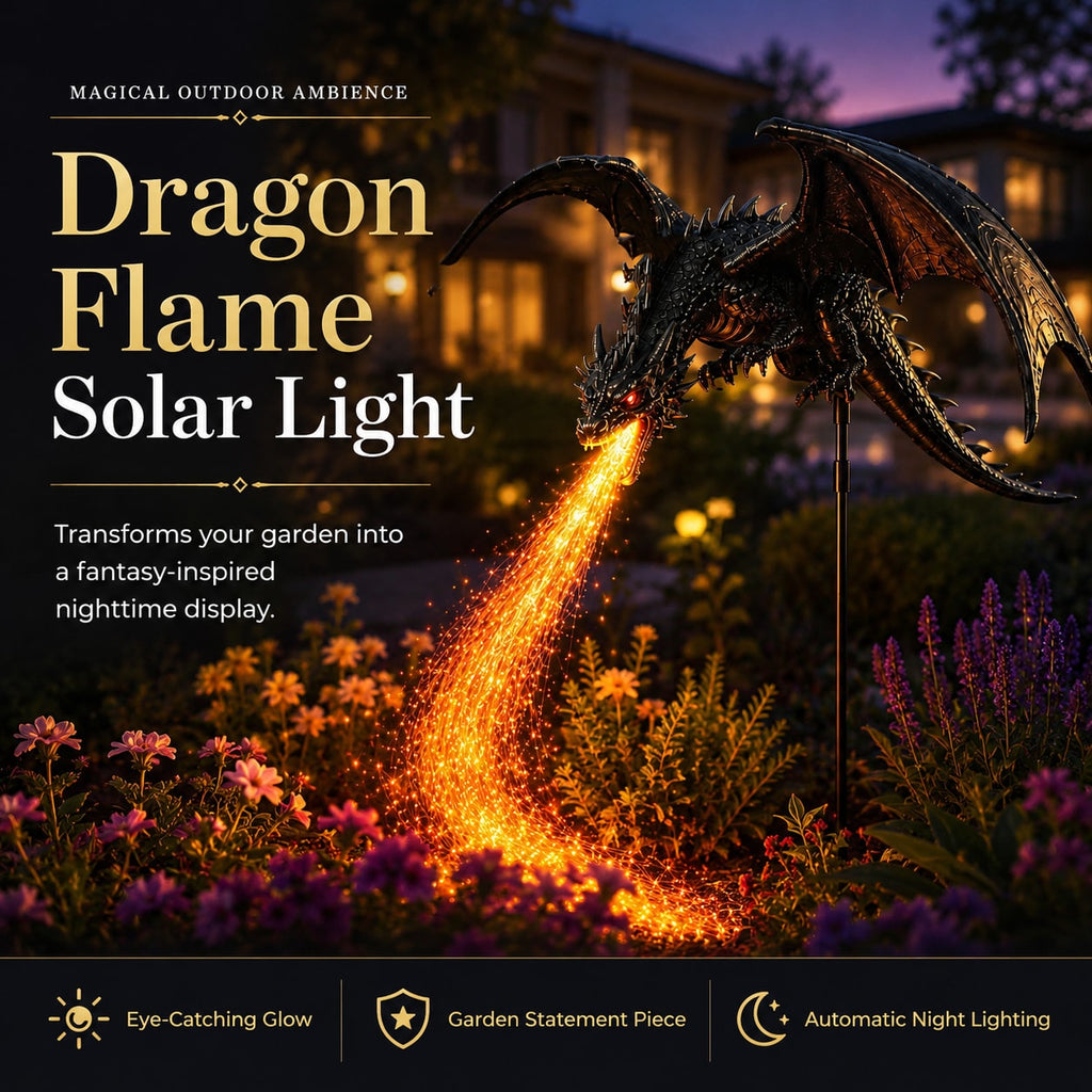 Solar Dragon Garden Light with Fiery LED Flame Effect for Yard and Pathway