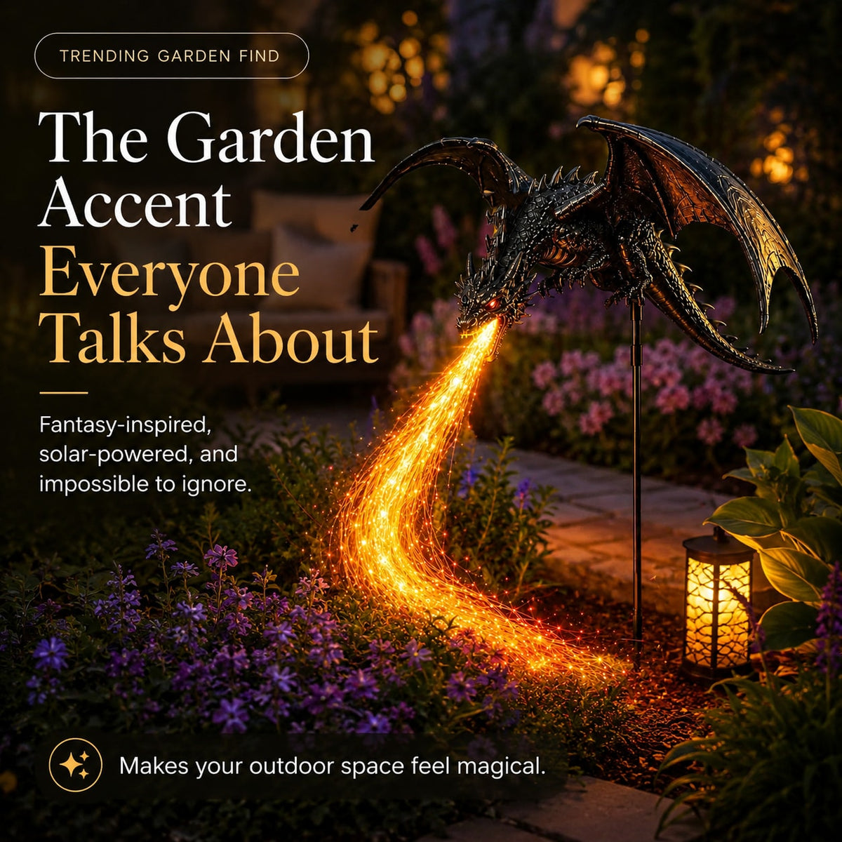 Solar Dragon Garden Light with Fiery LED Flame Effect for Yard and Pathway