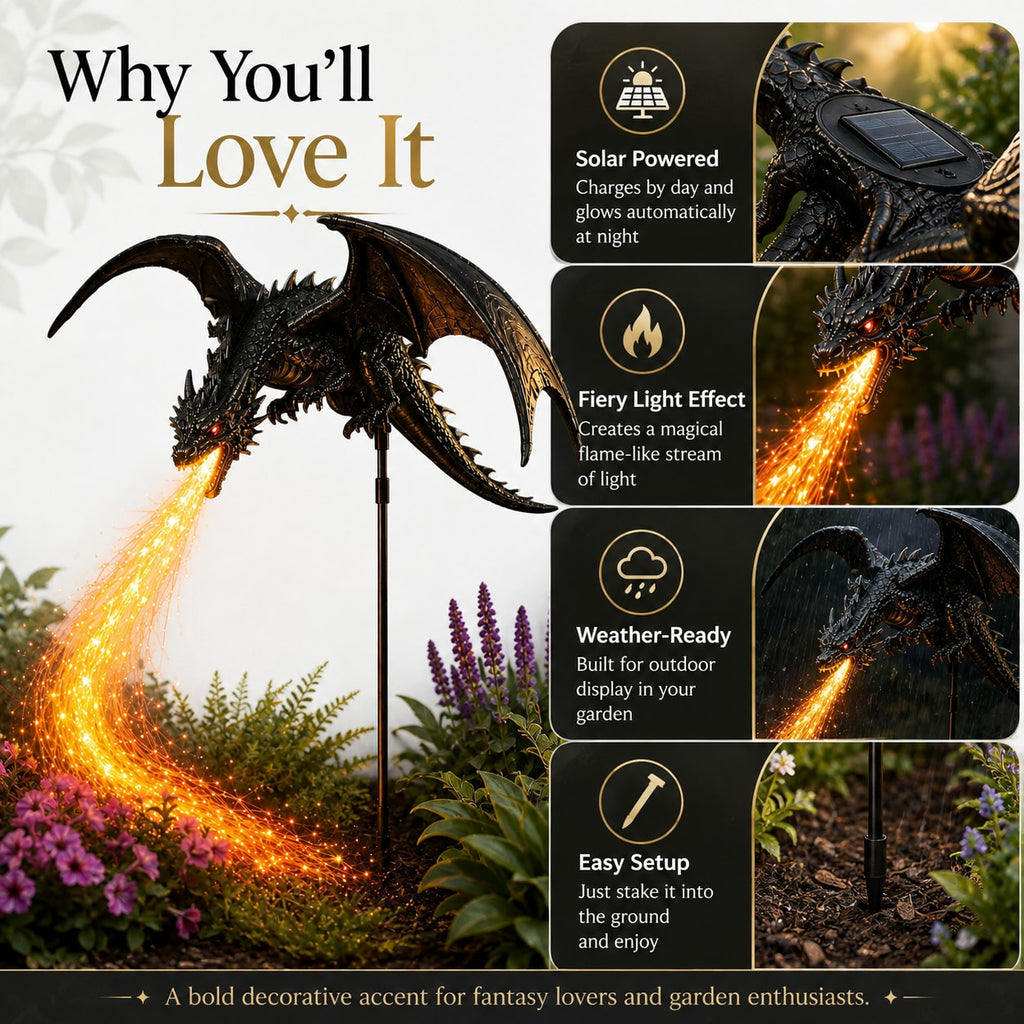 Solar Dragon Garden Light with Fiery LED Flame Effect for Yard and Pathway