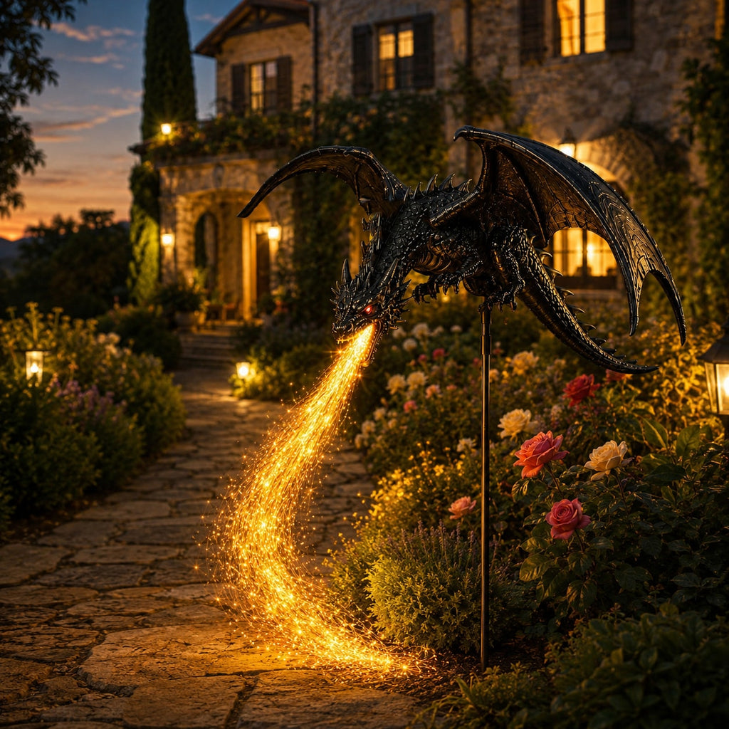 Solar Dragon Garden Light with Fiery LED Flame Effect for Yard and Pathway