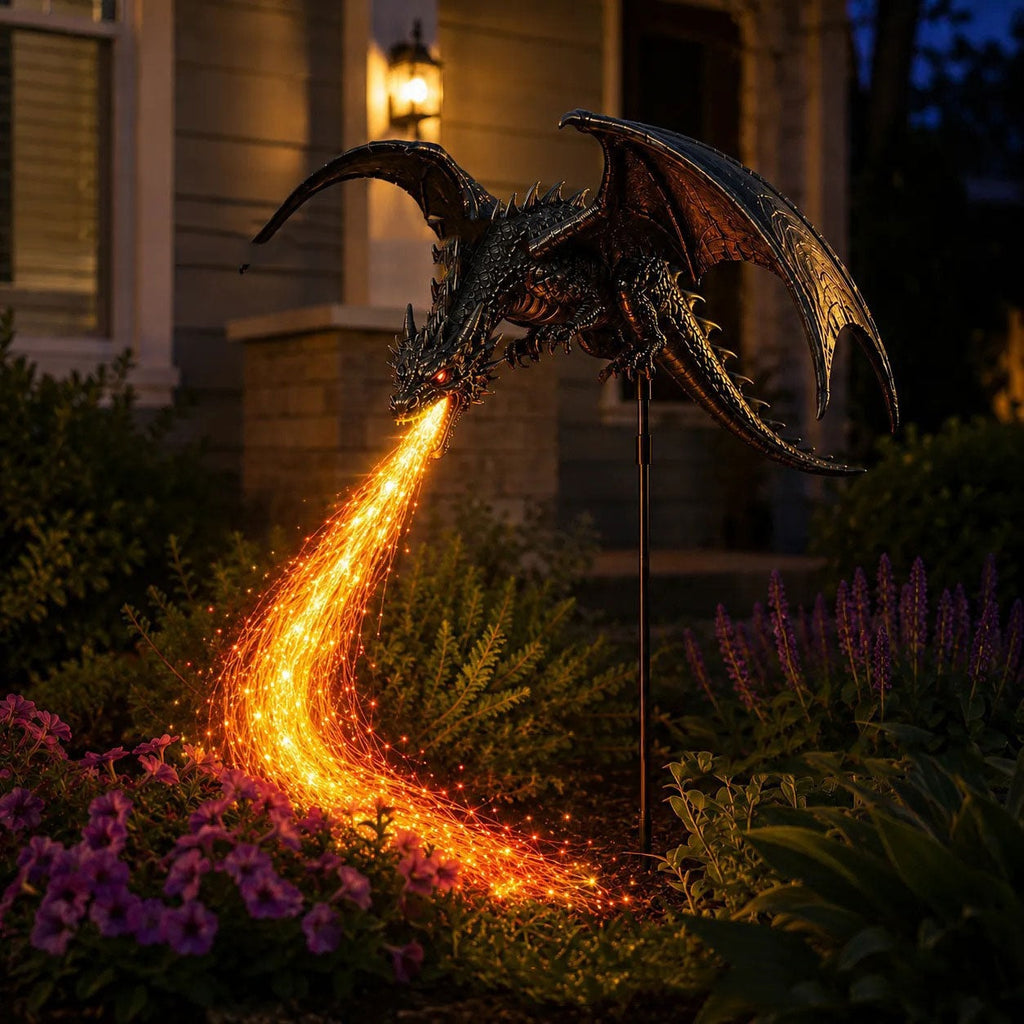 Solar Dragon Garden Light with Fiery LED Flame Effect for Yard and Pathway