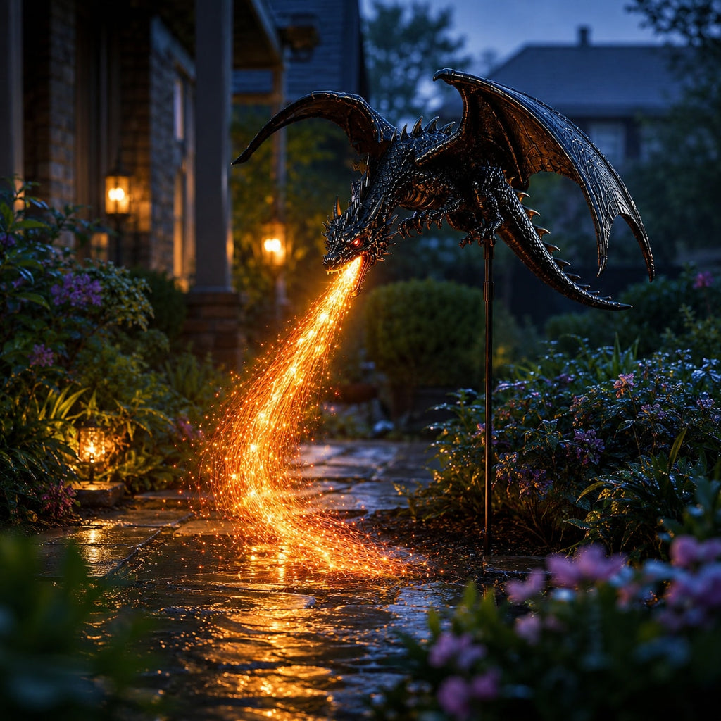 Solar Dragon Garden Light with Fiery LED Flame Effect for Yard and Pathway