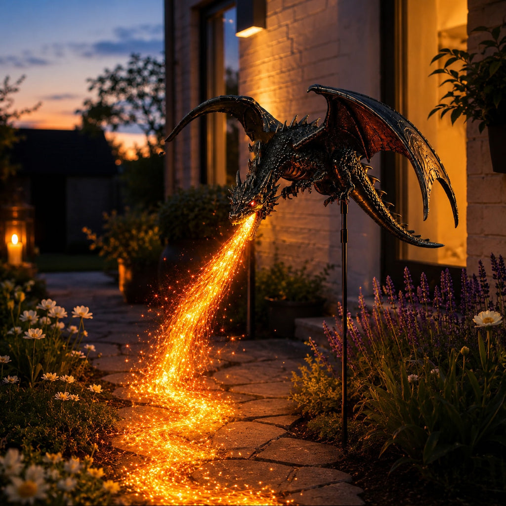Solar Dragon Garden Light with Fiery LED Flame Effect for Yard and Pathway