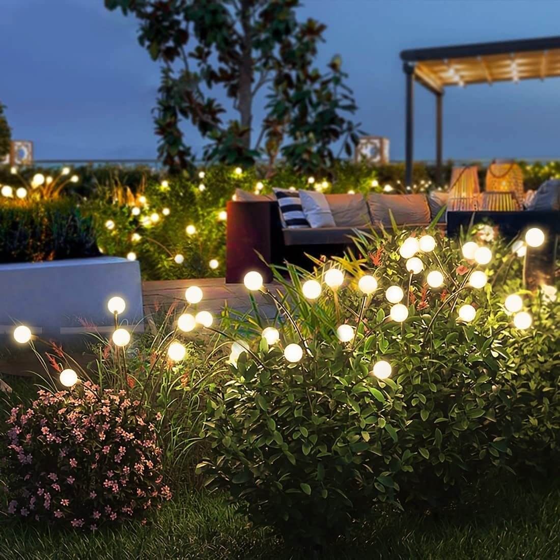 Solar Firefly Garden Stake Lights with Swaying Stems for Outdoor Pathways