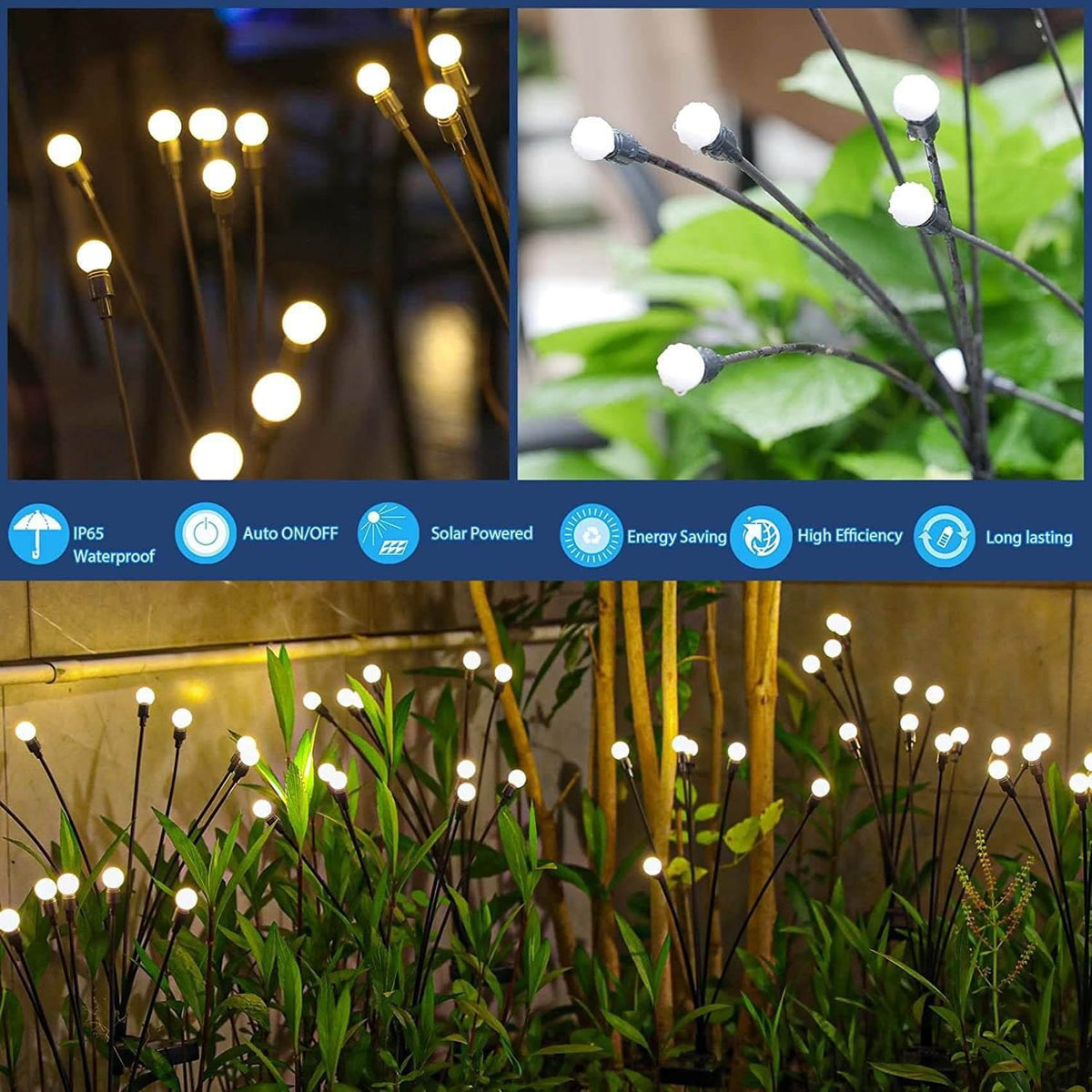 Solar Firefly Garden Stake Lights with Swaying Stems for Outdoor Pathways