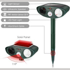 Solar Ultrasonic Deer Repeller with Motion Sensor and Flashing LED for Gardens