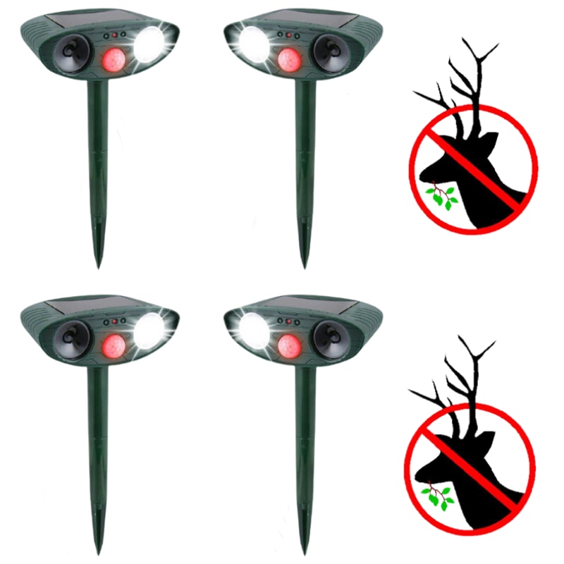 Solar Ultrasonic Deer Repeller with Motion Sensor and Flashing LED for Gardens