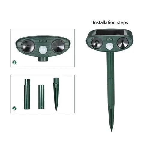 Solar Ultrasonic Deer Repeller with Motion Sensor and Flashing LED for Gardens