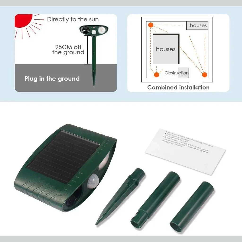 Solar Ultrasonic Deer Repeller with Motion Sensor and Flashing LED for Gardens