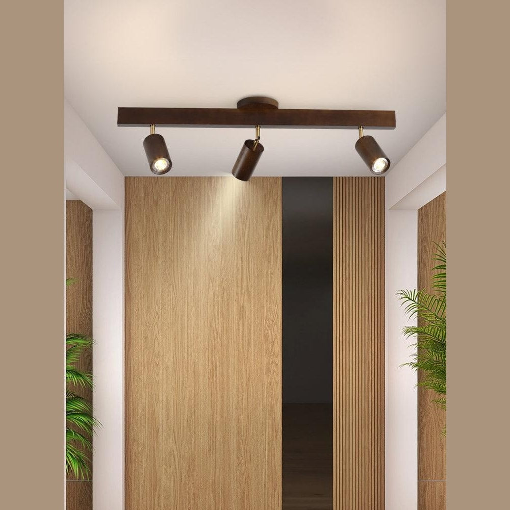 Solid Wood Ceiling Spotlight Bar with Adjustable Rotating Spot Heads