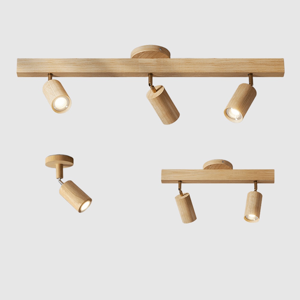 Solid Wood Ceiling Spotlight Bar with Adjustable Rotating Spot Heads
