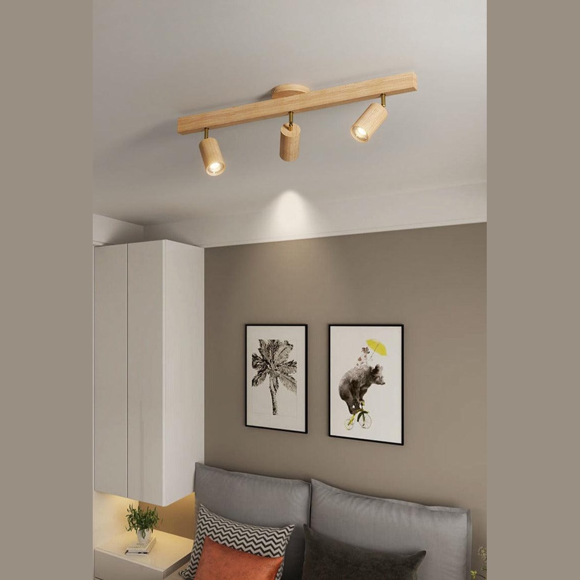 Solid Wood Ceiling Spotlight Bar with Adjustable Rotating Spot Heads