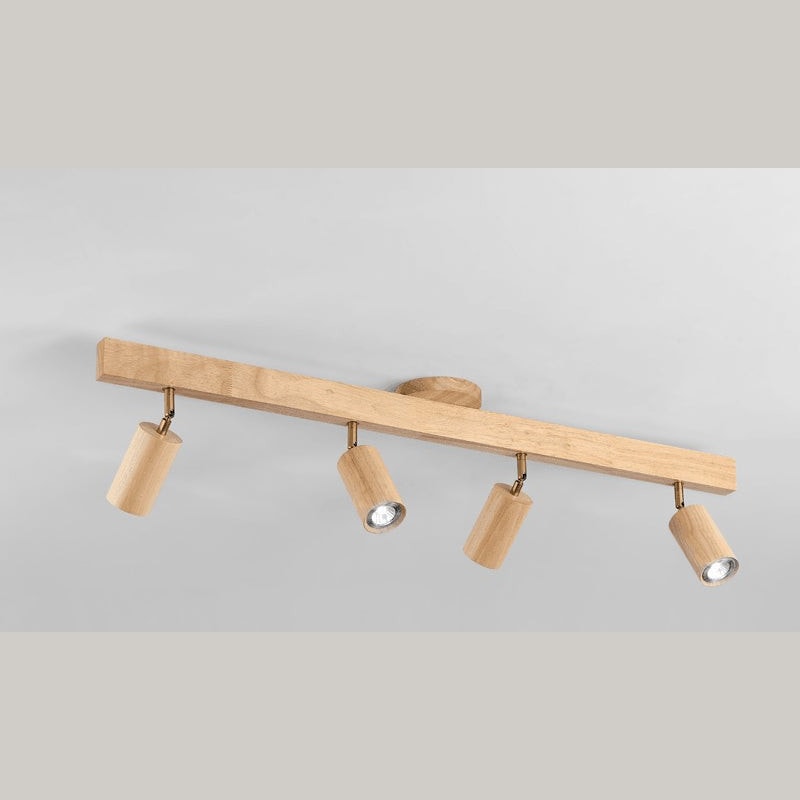 Solid Wood Ceiling Spotlight Bar with Adjustable Rotating Spot Heads