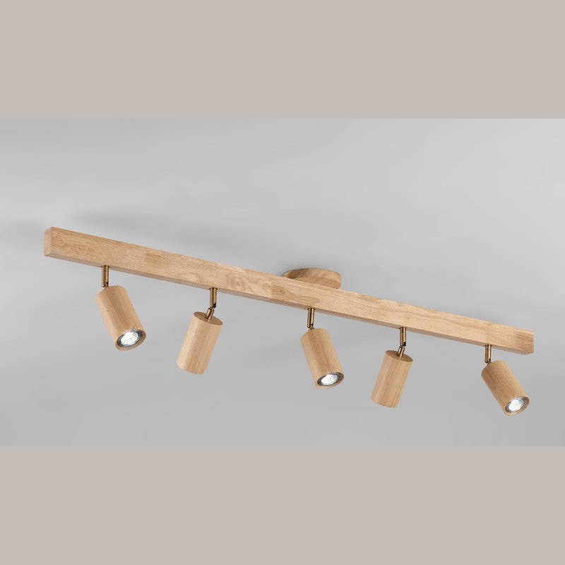 Solid Wood Ceiling Spotlight Bar with Adjustable Rotating Spot Heads