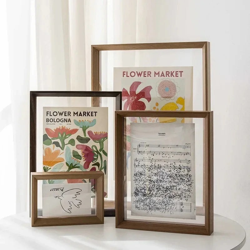 Solid Wood Floating Picture Frame with Double Sided Clear Acrylic Panels