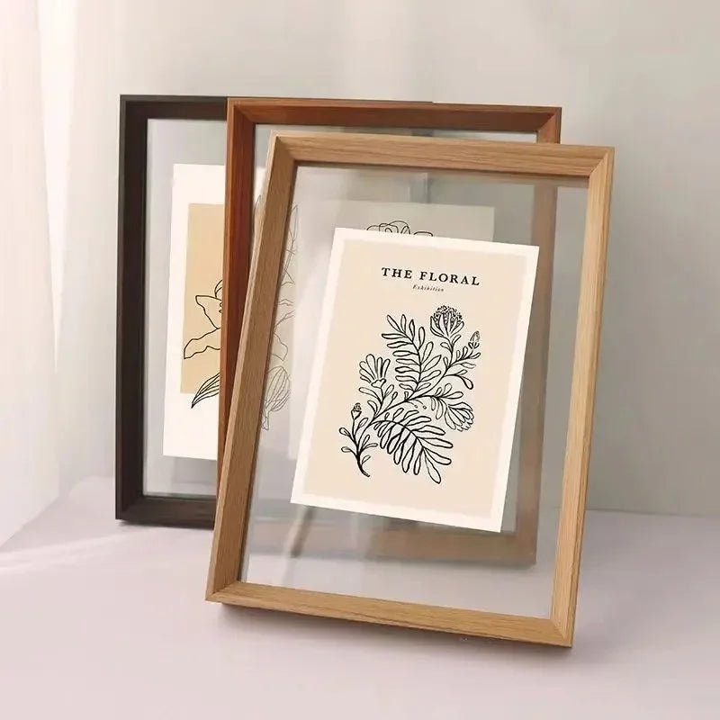 Solid Wood Floating Picture Frame with Double Sided Clear Acrylic Panels