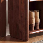 Solid Wood Shoe Storage Bench with Padded Leather Seat for Entryway