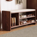 Solid Wood Shoe Storage Bench with Padded Leather Seat for Entryway