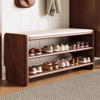 Solid Wood Shoe Storage Bench with Padded Leather Seat for Entryway
