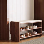 Solid Wood Shoe Storage Bench with Padded Leather Seat for Entryway