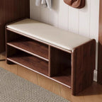Solid Wood Shoe Storage Bench with Padded Leather Seat for Entryway