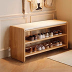 Solid Wood Shoe Storage Bench with Padded Leather Seat for Entryway