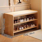 Solid Wood Shoe Storage Bench with Padded Leather Seat for Entryway