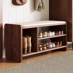 Solid Wood Shoe Storage Bench with Padded Leather Seat for Entryway