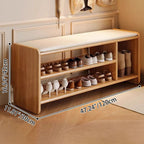 Solid Wood Shoe Storage Bench with Padded Leather Seat for Entryway