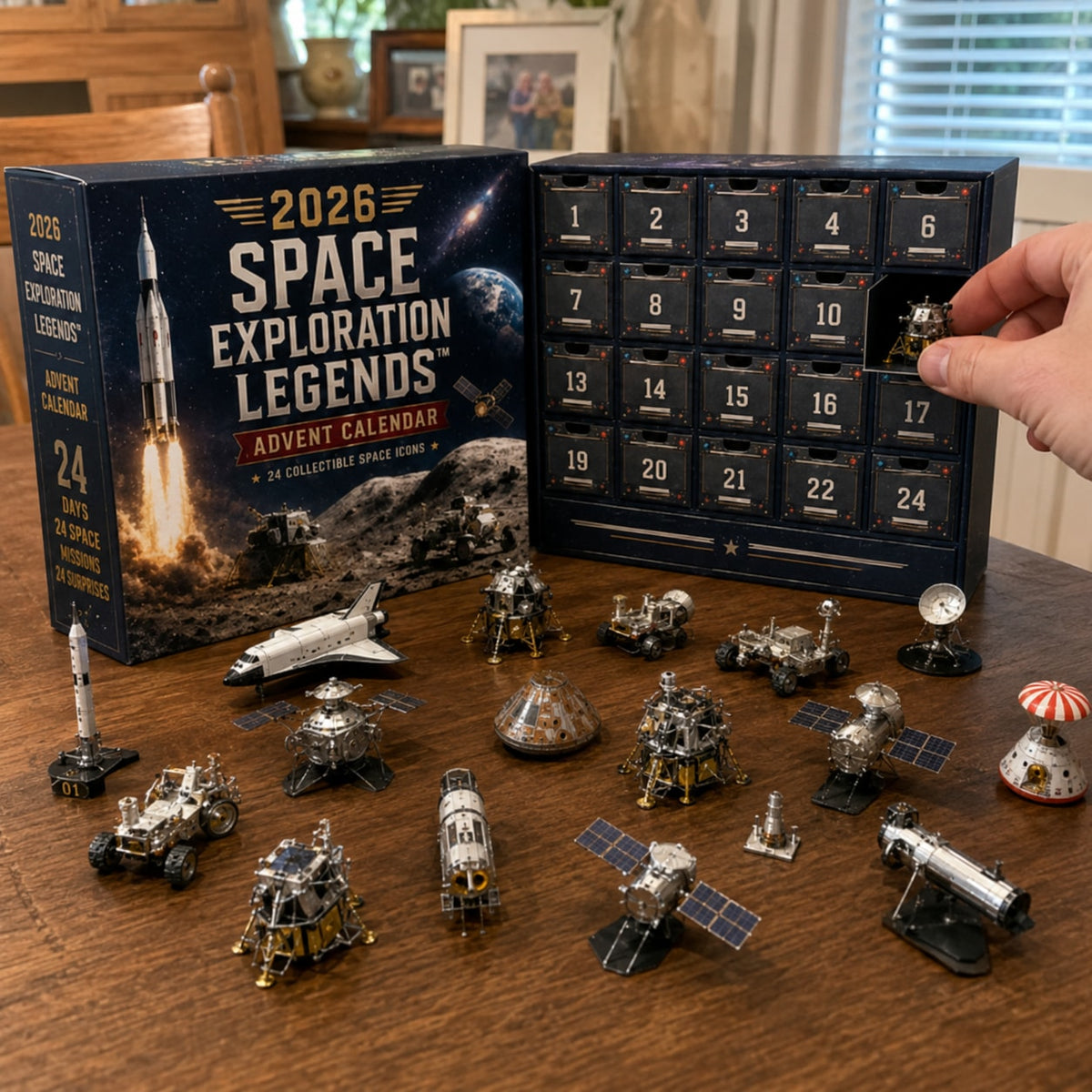 Space Exploration Advent Calendar with Collectible Rocket and Lunar Models