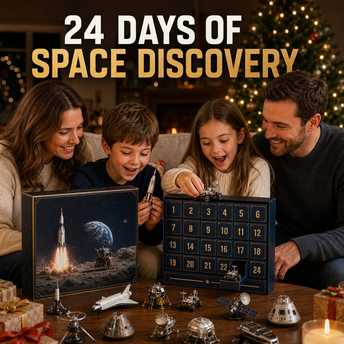 Space Exploration Advent Calendar with Collectible Rocket and Lunar Models
