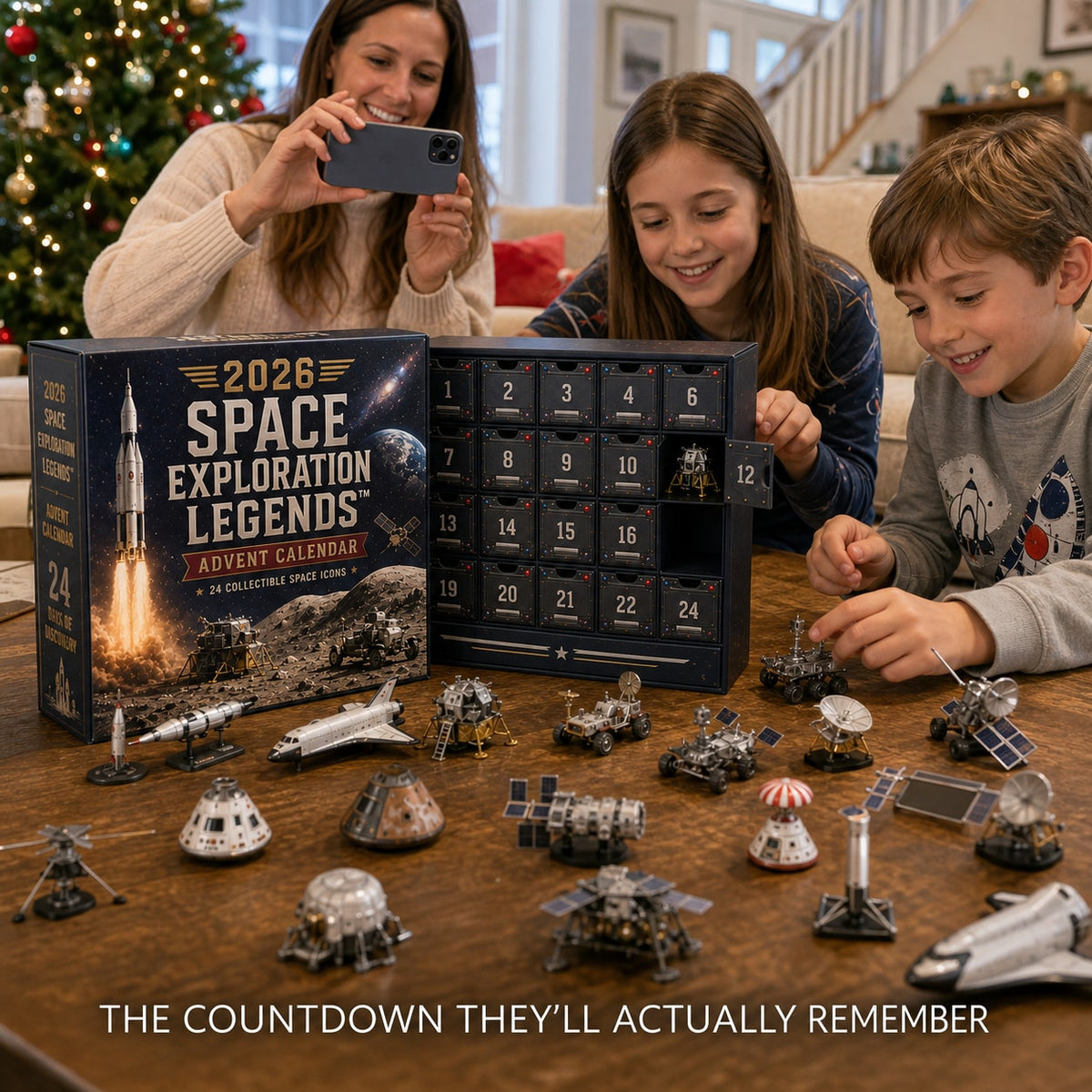 Space Exploration Advent Calendar with Collectible Rocket and Lunar Models