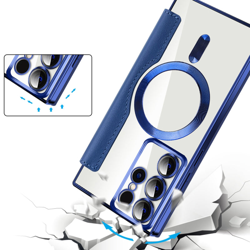 Magnetic Flip Case for Samsung Galaxy Faux Leather Wallet Phone Case with RFID Card Holder Camera Lens Protection and Wireless Charging Support