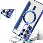 Magnetic Flip Case for Samsung Galaxy Faux Leather Wallet Phone Case with RFID Card Holder Camera Lens Protection and Wireless Charging Support