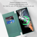 Magnetic Flip Case for Samsung Galaxy Faux Leather Wallet Phone Case with RFID Card Holder Camera Lens Protection and Wireless Charging Support