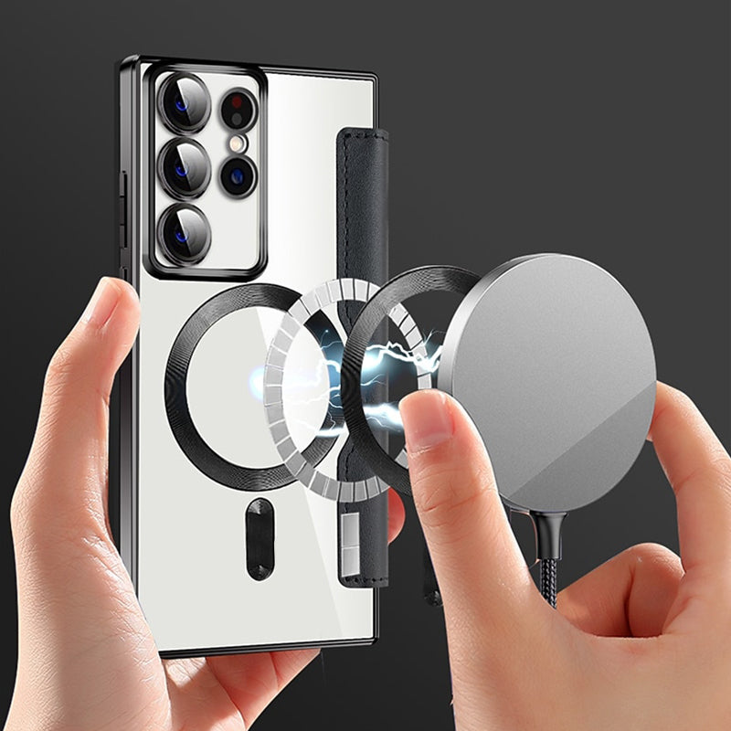 Magnetic Flip Case for Samsung Galaxy Faux Leather Wallet Phone Case with RFID Card Holder Camera Lens Protection and Wireless Charging Support