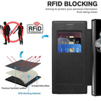 Magnetic Flip Case for Samsung Galaxy Faux Leather Wallet Phone Case with RFID Card Holder Camera Lens Protection and Wireless Charging Support