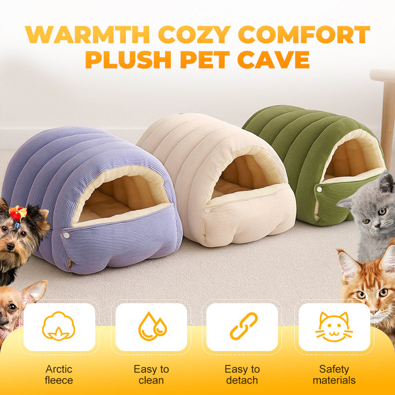 Plush Cave Pet Bed with Semi-Enclosed Dome and Adjustable Opening for Cats
