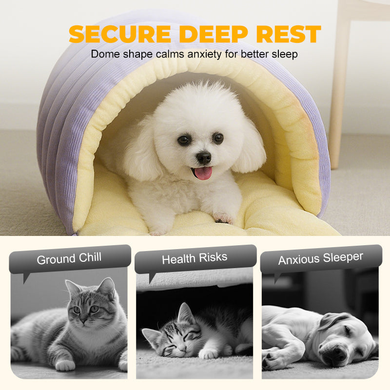 Plush Cave Pet Bed with Semi-Enclosed Dome and Adjustable Opening for Cats