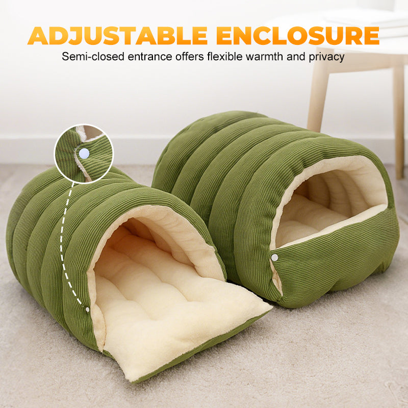 Plush Cave Pet Bed with Semi-Enclosed Dome and Adjustable Opening for Cats