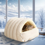 Plush Cave Pet Bed with Semi-Enclosed Dome and Adjustable Opening for Cats